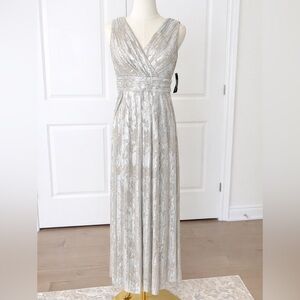 R&M Richards Silver Floral Maxi Dress